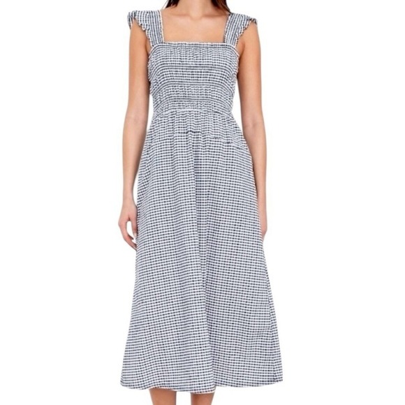 Old Navy Dresses & Skirts - Old Navy Fit & Flare Lightweight Smocked Gingham Midi Dress Navy Size Large Tall